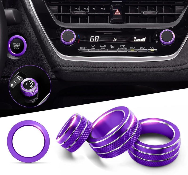Polodunn for 2020-2025 2026 Toyota Corolla & 2022-2025 2026 Corolla Cross Accessories, 4pcs Aluminum Alloy Knob Cover Trim Set - Rearview Mirror Switch, AC & Push Start (Purple) - Image 1